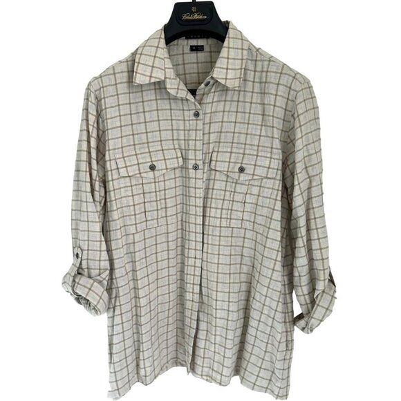 THEORY Shirt Tunic Gray Gray Tartan Front & Site Pockets Size Med - Picture 1 of 6
